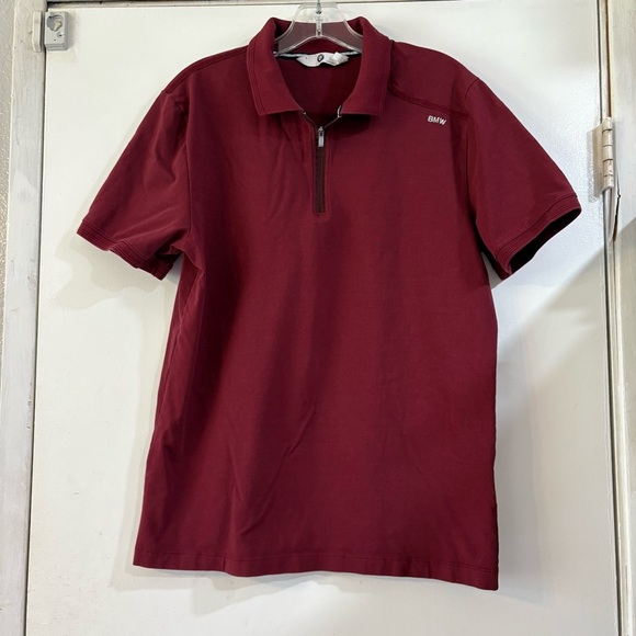 BMW Burgundy Men’s Polo Shirt Large Logo Zipper - Picture 1 of 8